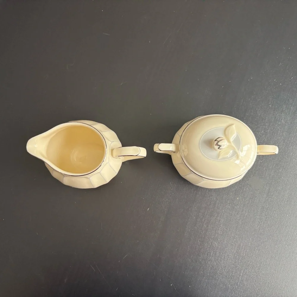 Vintage Mikasa Fine Ivory Cream and Sugar Set Precious Blue Pattern Japan - Picture 5 of 9